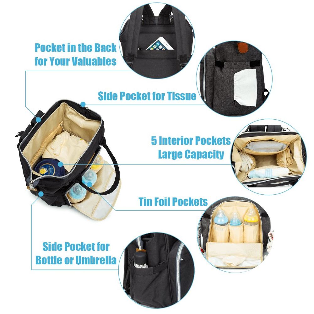 Diaper Bag Backpack , Gray Adjustable Spacious Un… - image 3